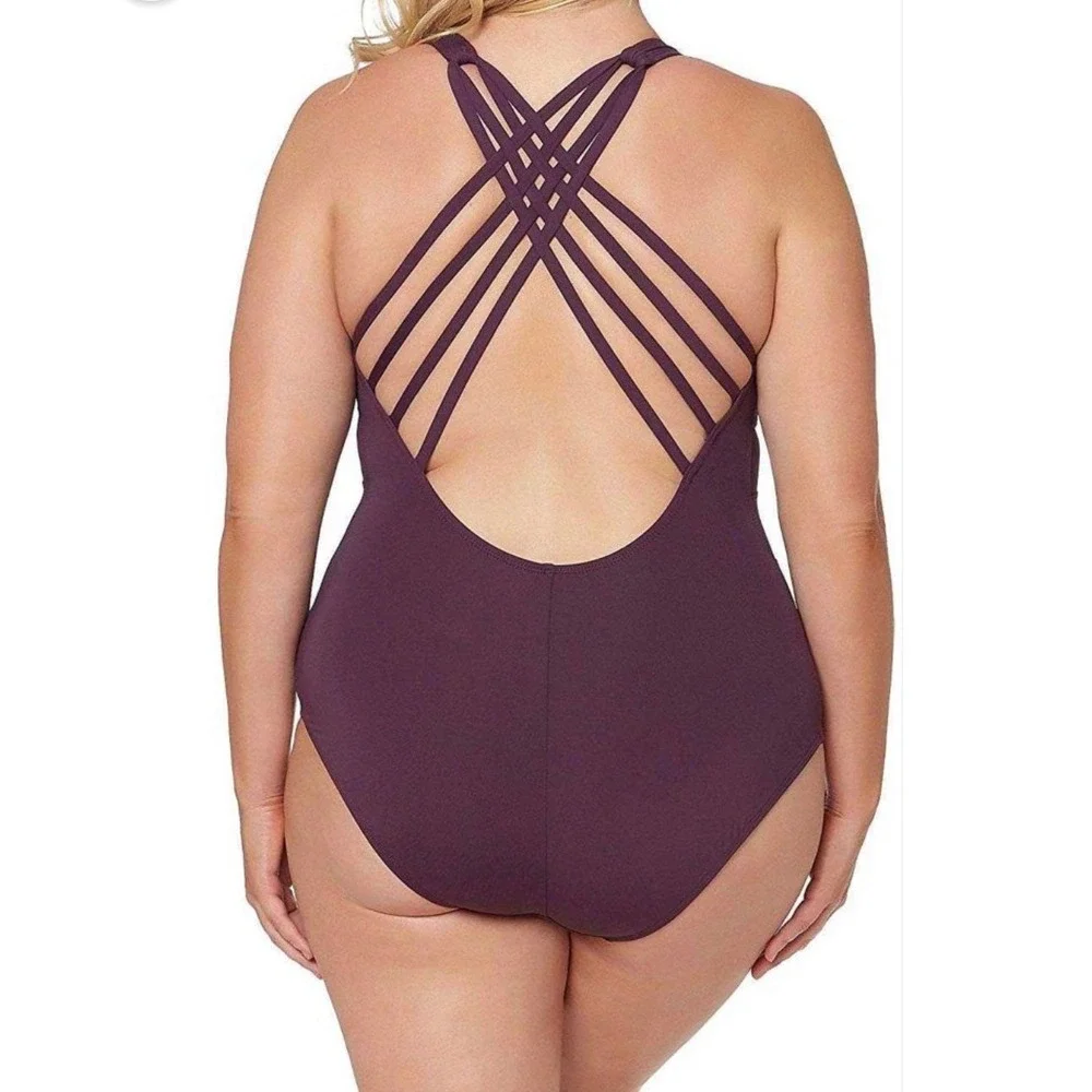 Bleu Rod Beattie One Piece Swimsuit  Grenache Burgundy Mesh Strappy Back size 6